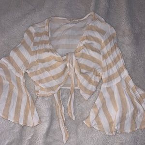 White striped tie from crop top w/ bell sleeves